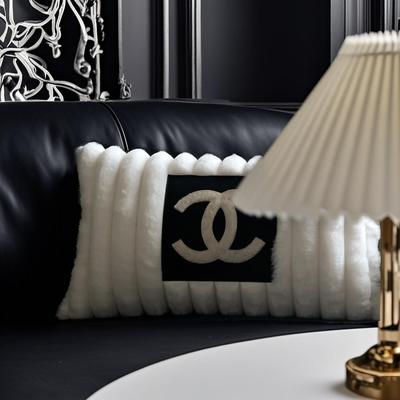 现代简约轻奢高级感黑白毛绒马毛皮革抱枕沙发客厅小香风靠背垫套