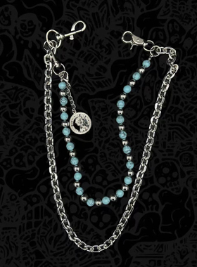 afaaa蓝底黑纹松石手工串珠裤链复古街头 可拆卸吊坠配饰cleanfit