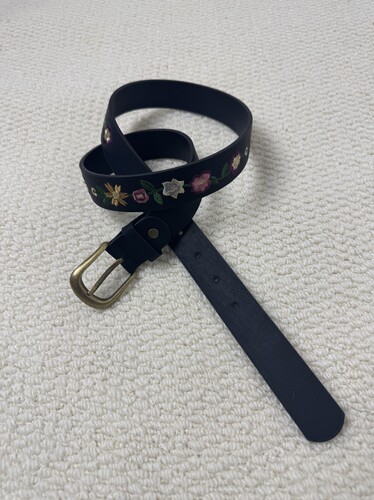 afaaa中古刺绣花卉腰带Vintage质感金属扣高级感复古细款皮带穿搭