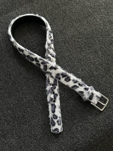 afaaa白色豹纹毛绒腰带小众vintage单品中古朋克时尚穿搭针扣皮带