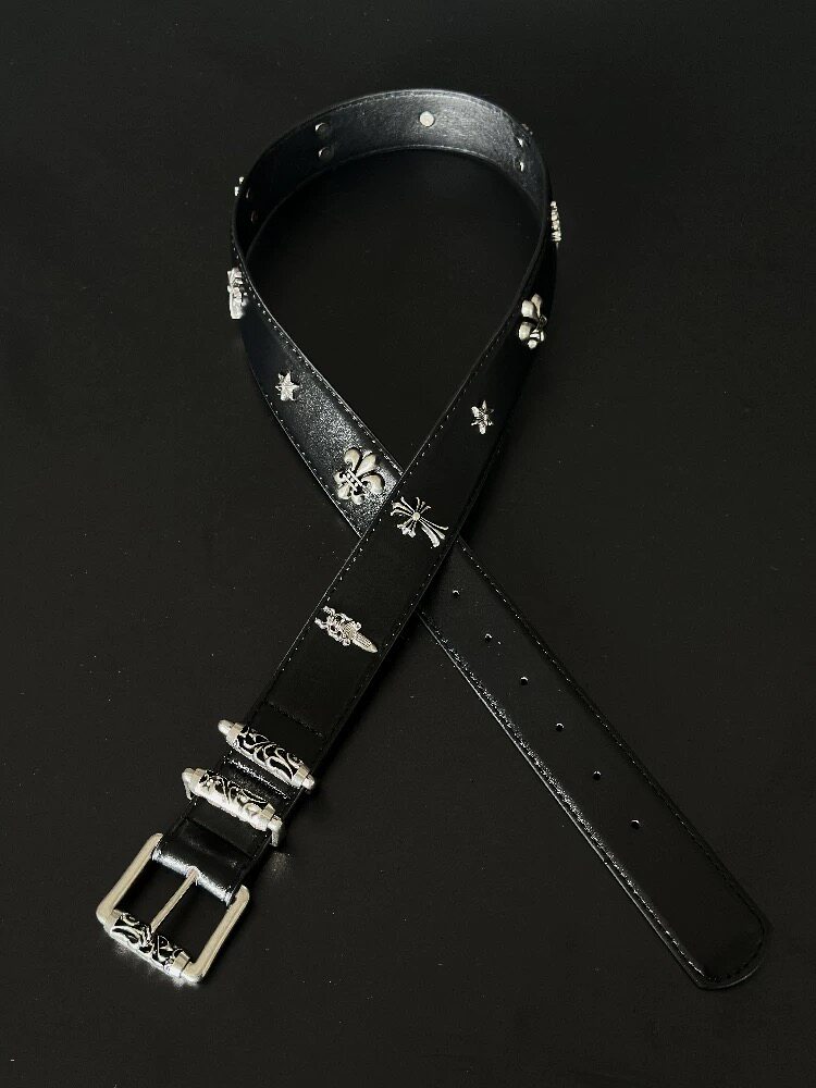 afaa镂空滚轮CH风克罗扣雕花皮带中古风小羊皮腰带vibe十字花卷轴