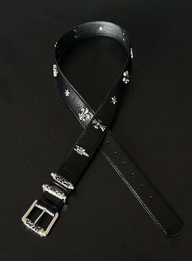 afaa镂空滚轮CH风克罗扣雕花皮带中古风小羊皮腰带vibe十字花卷轴