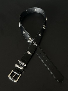 afaa镂空滚轮CH风克罗扣雕花皮带中古风小羊皮腰带vibe十字花卷轴