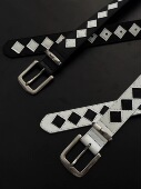 afaaa黑白菱格腰带STU风中古小众百搭穿搭配饰质感皮革棋盘格皮带