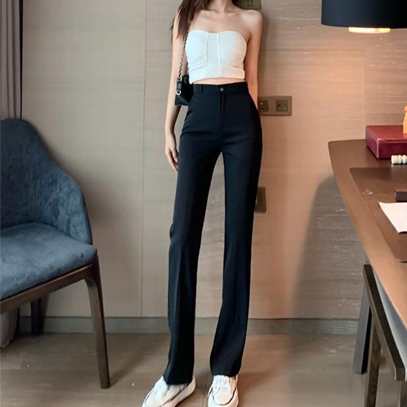 时尚品牌2025夏季女士套装裤直腿小高腰修身阔腿裤休闲褶皱套装裤