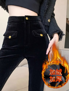 潮牌黑色高级感微喇丝绒裤子女秋冬加绒喇叭裤垂感休闲开叉拖地裤