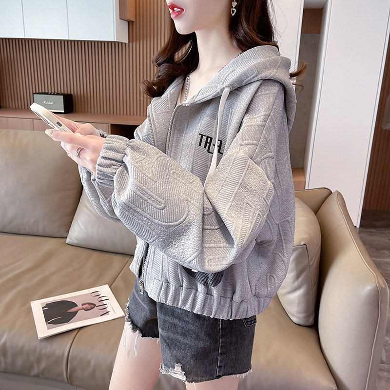 潮牌宽松大码开衫休闲短款外套女士2025春秋新款时尚减龄薄款卫衣