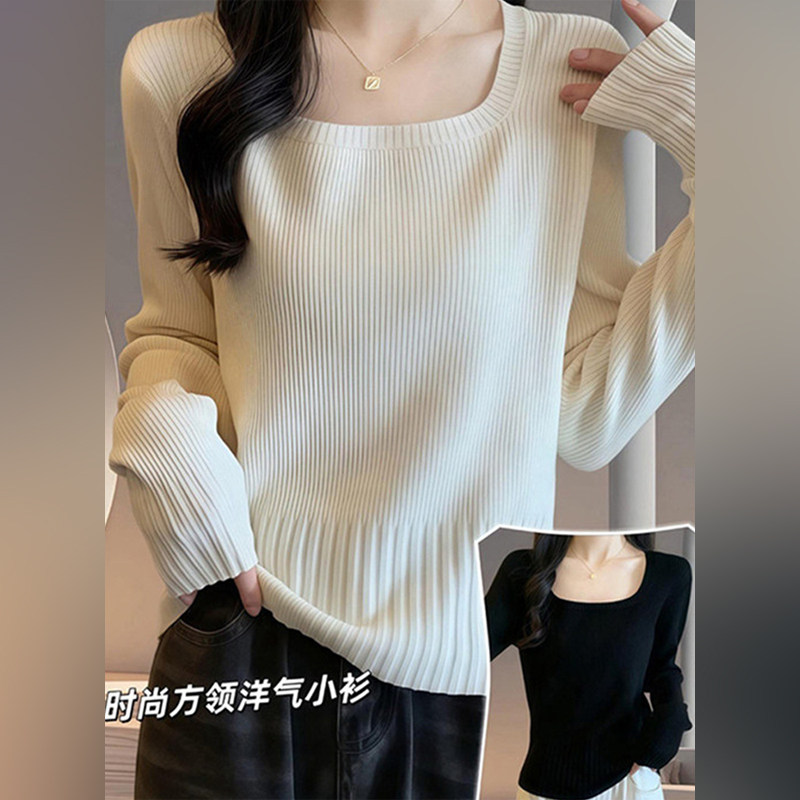 潮牌v领针织衫女长袖2026春秋新款宽松高级感大码打底衫内搭上衣