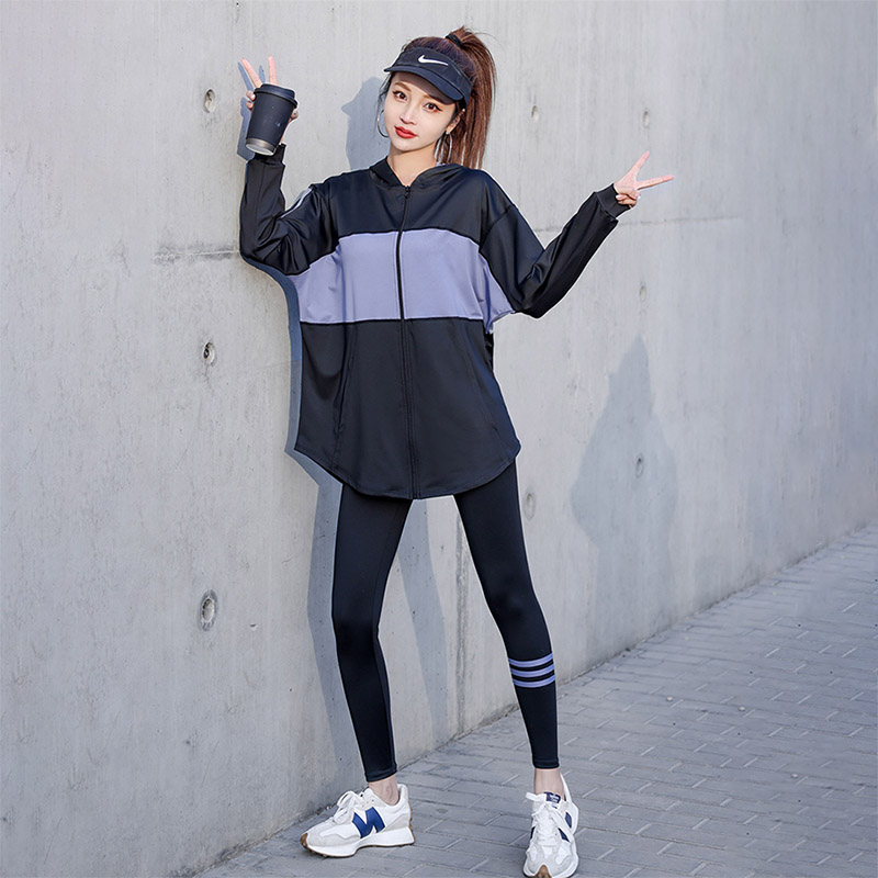 潮牌户外跑步长袖健身衣瑜伽服套装女春秋新款专业胖mm晨跑运动服