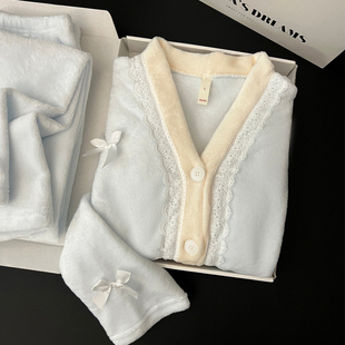 潮牌珊瑚绒蕾丝睡衣女2025秋冬季新款送女朋友生日礼物实用礼盒装