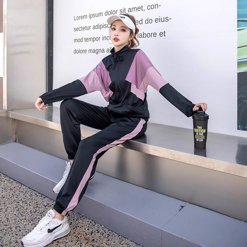 潮牌跑步运动套装女春秋季新款晨跑健身房训练宽松速干网球瑜伽服