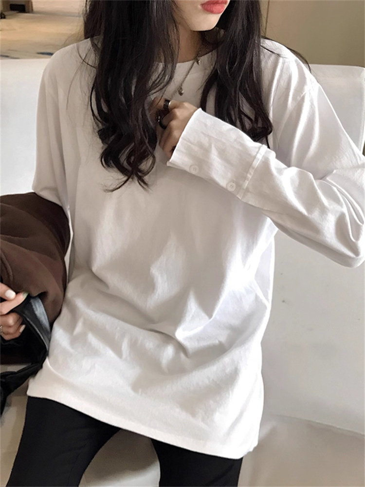 潮牌中长款宽松纯棉长袖遮屁股t恤2025春秋打底衫女叠穿显瘦上衣