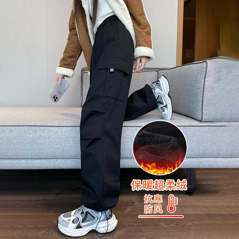 潮牌加绒工装裤女2025秋冬新款加绒美式直筒运动裤外穿阔腿冲锋裤,女装/女士精品,卫裤,淘宝优惠券,粉丝福利购,淘宝优惠卷
