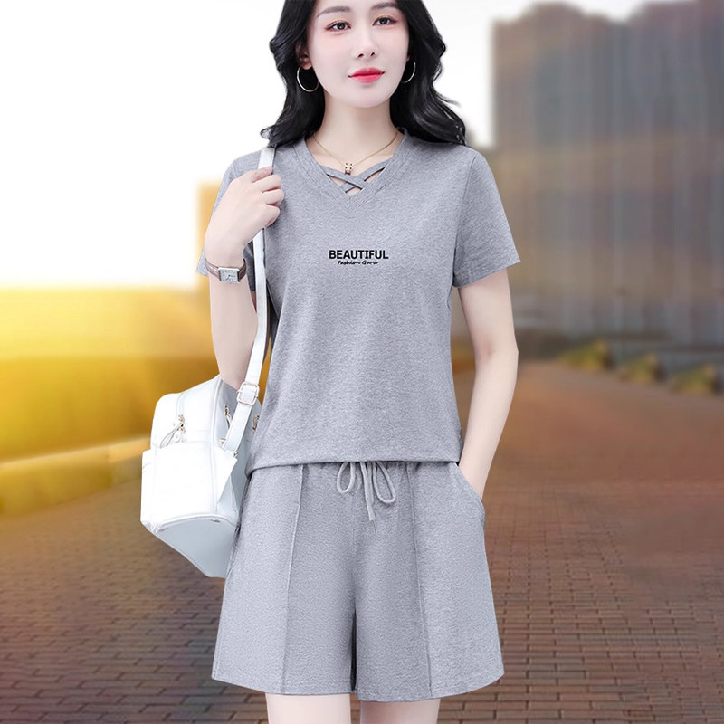 潮牌纯棉短袖短裤套装女2026夏季新款时髦洋气跑步休闲运动两件套