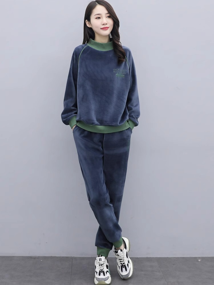 潮牌金丝绒套装女2025秋冬季新款加厚加绒韩版宽松卫衣休闲两件套