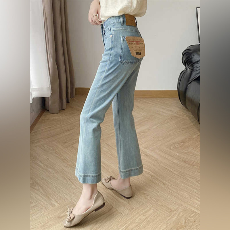 潮牌四面弹微喇牛仔裤女春秋新款大码胖妹妹mm显瘦小个子直筒裤