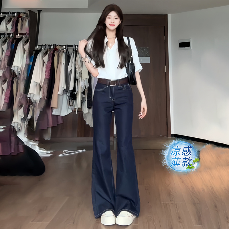 潮牌不贴腿微喇叭牛仔裤女天丝2025夏薄款小个子高腰垂感阔腿裤子