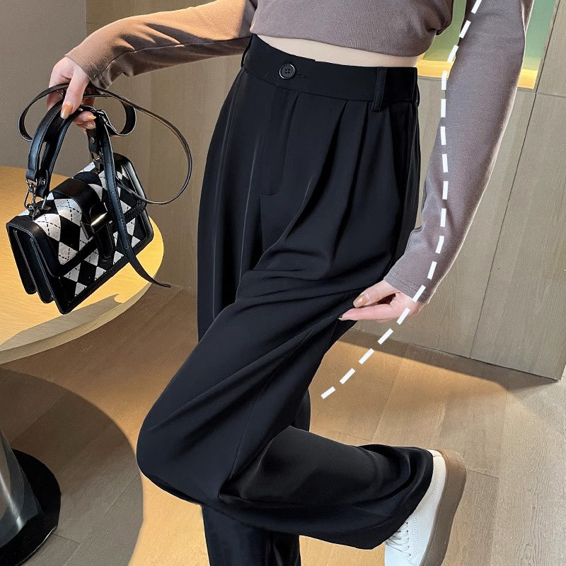 潮牌黑色西装裤女2026夏季薄款直筒高腰高级感垂感防晒窄版阔腿裤