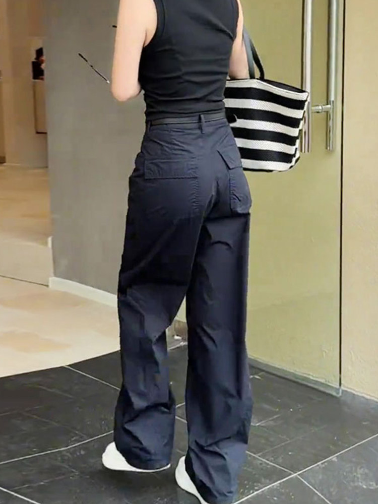 潮牌工装休闲裤女2025春秋新款大码胖mm宽松显瘦小个子直筒阔腿裤