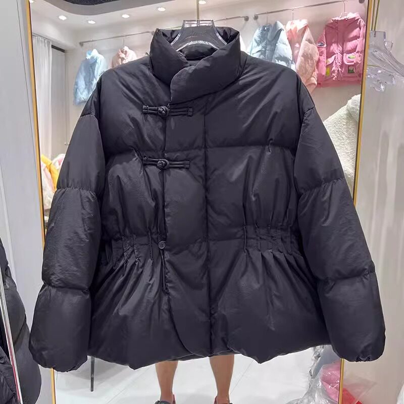 潮牌盘扣复古羽绒棉服女甜美短款立领中国风中式收腰棉衣面包服冬