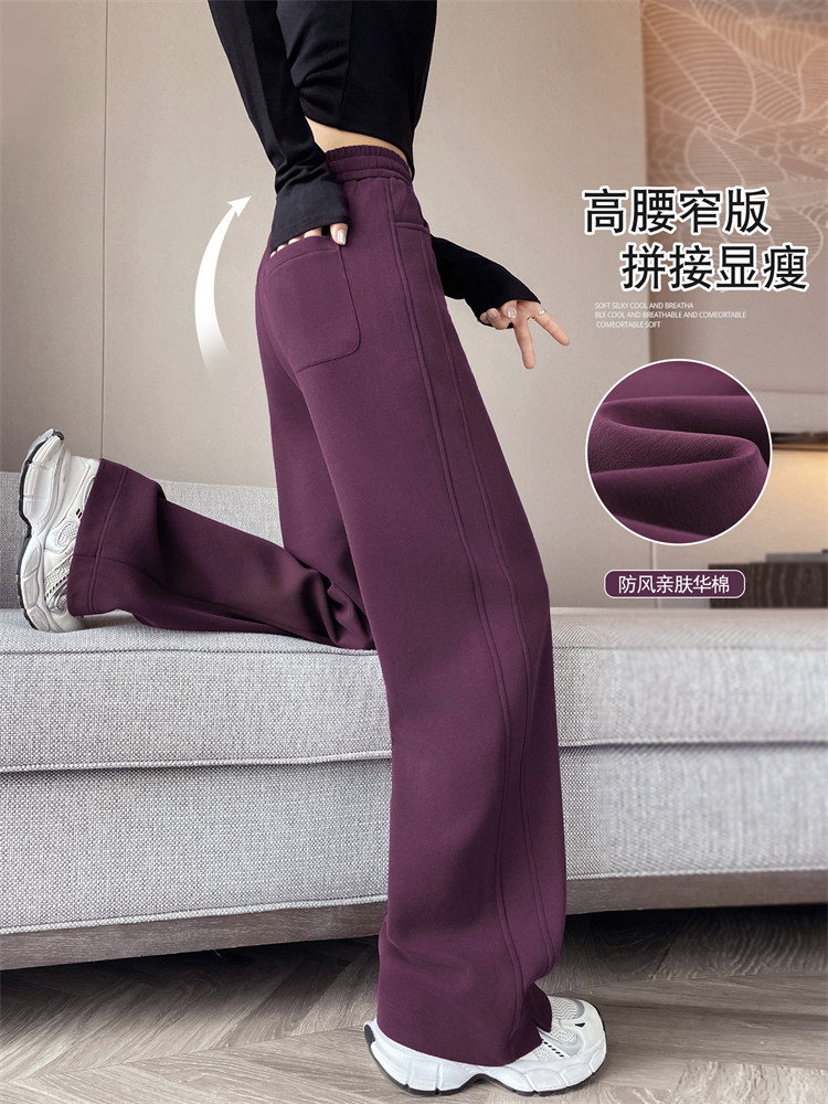 潮牌休闲运动裤女秋冬新款直筒卫裤高腰窄版宽松慵懒加绒阔腿裤