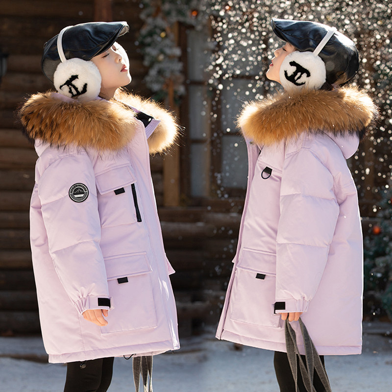 潮牌女童工装中长款外套2026冬季新款加厚中大童洋气儿童羽绒服