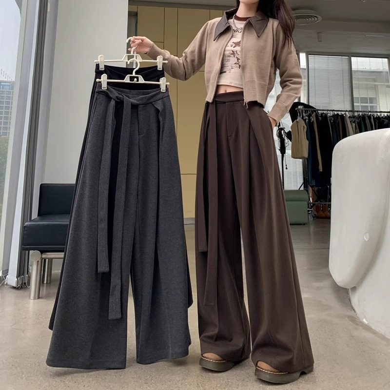 潮牌高级感毛呢西装裤女秋冬新款宽松阔腿裤高腰垂感休闲拖地裤裙