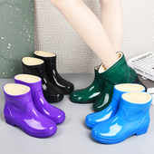 女士外穿短筒胶鞋 冬季 加绒雨鞋 厨房洗碗防滑厚底耐磨防水保暖雨靴