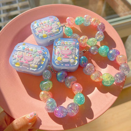 半熟玉子商店原创可爱冰淇淋airpods保护套 适用AirPods3代4代pro2苹果耳机套链条马卡龙色渐变色防摔软壳