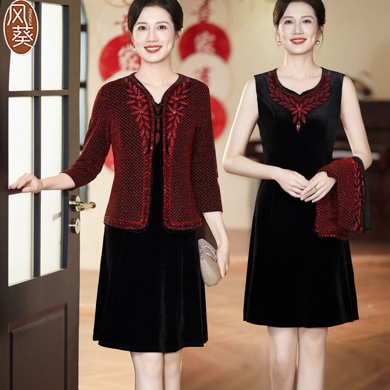 十一新娘妈妈金丝绒礼服