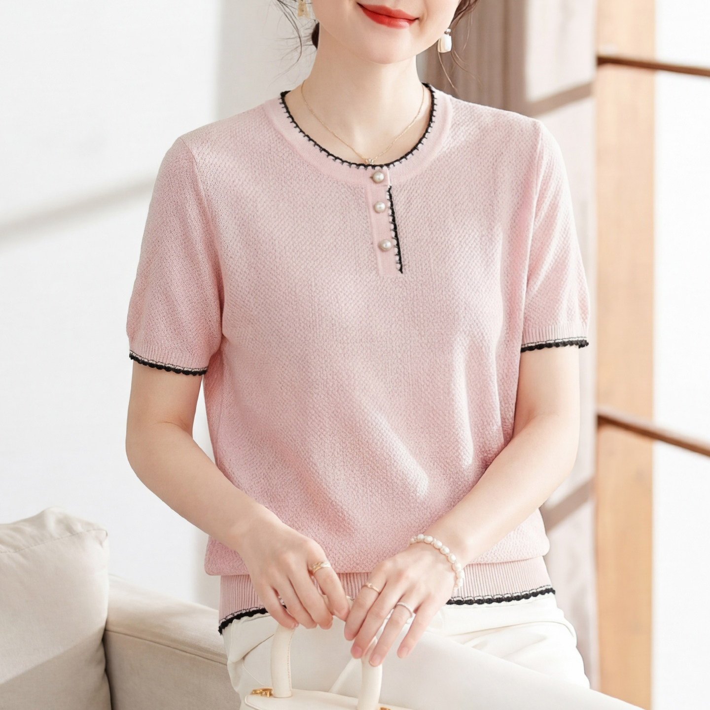 喜卉中年女夏装短袖针织