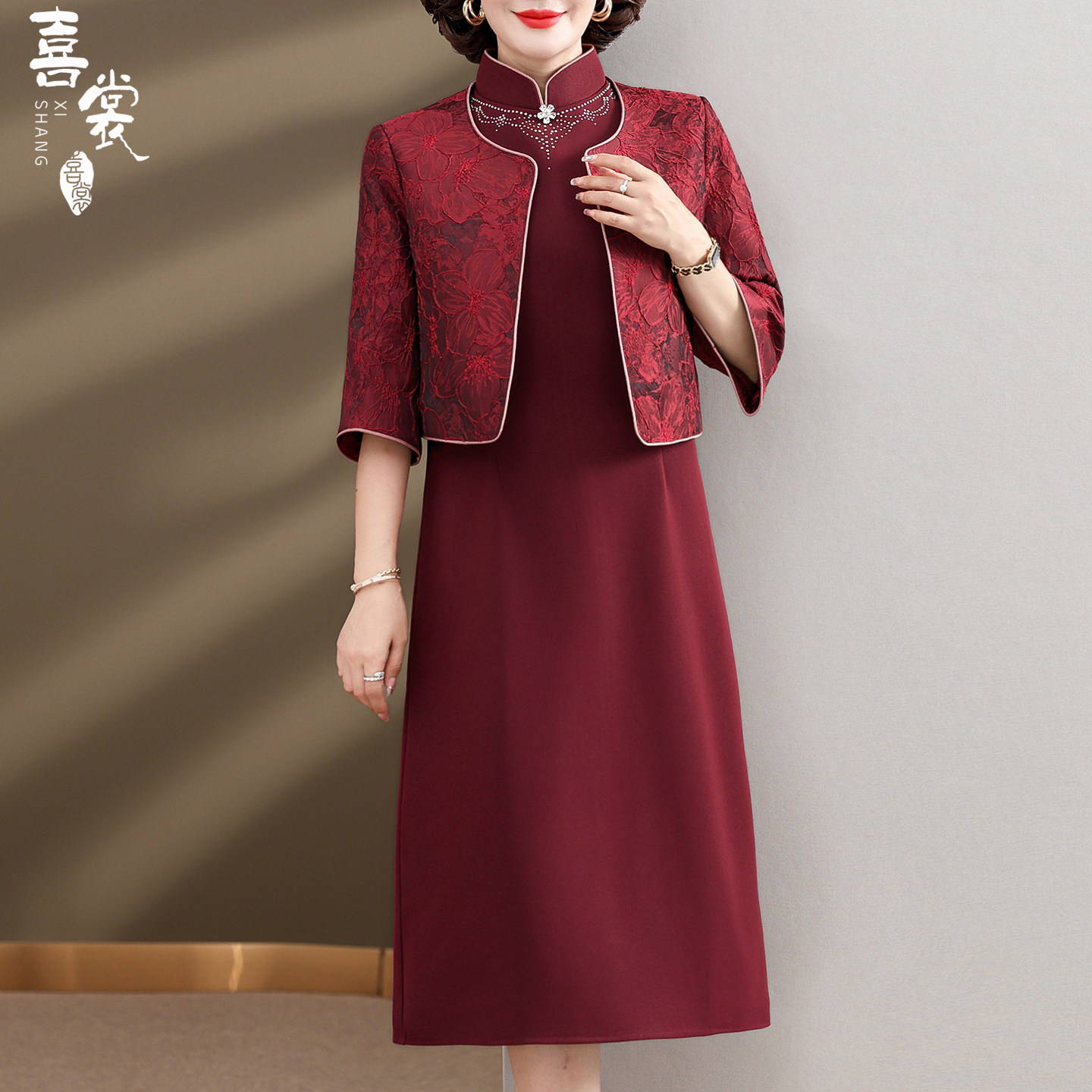 喜裳妈妈洋气两件套连衣