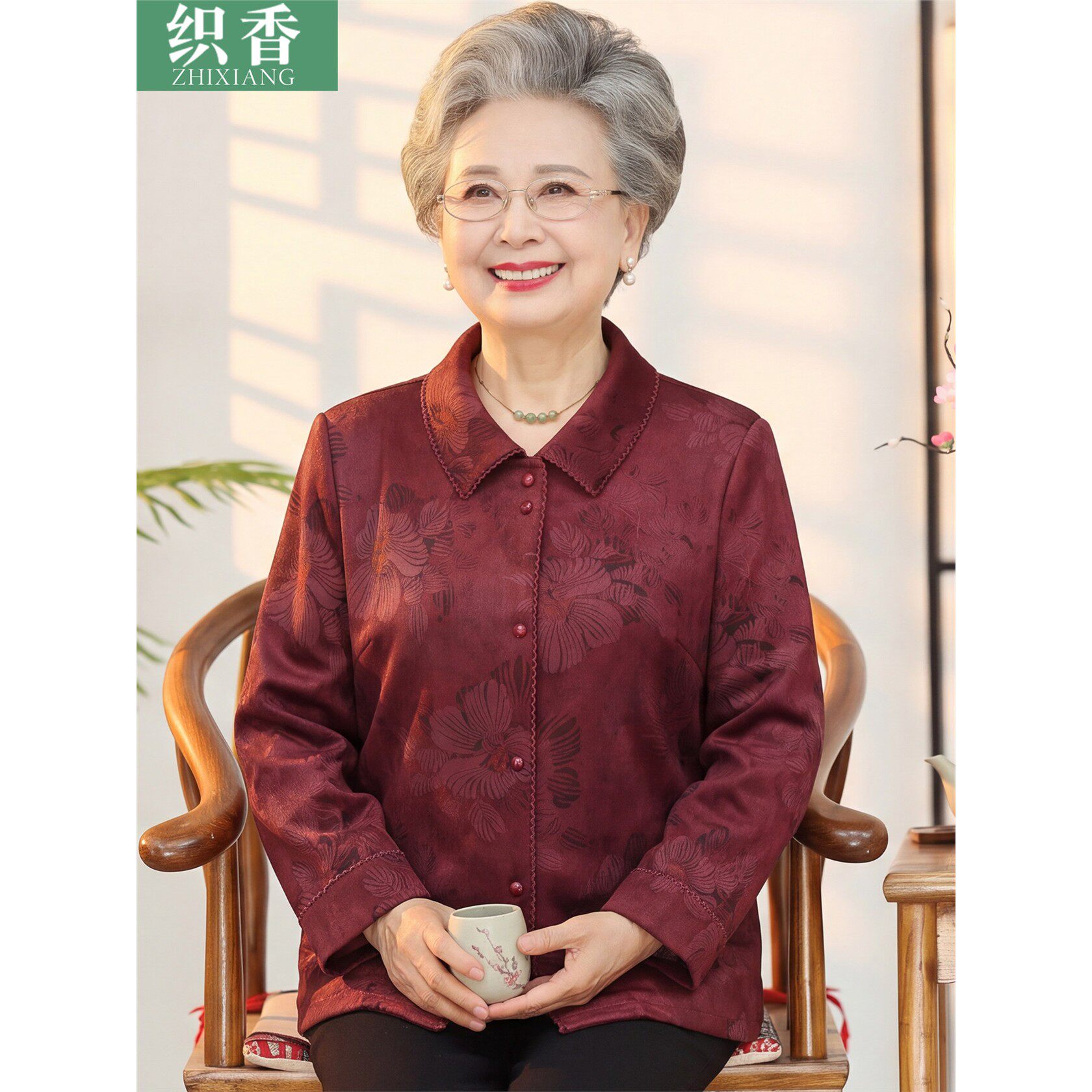 老年人衬衫女奶奶春装洋