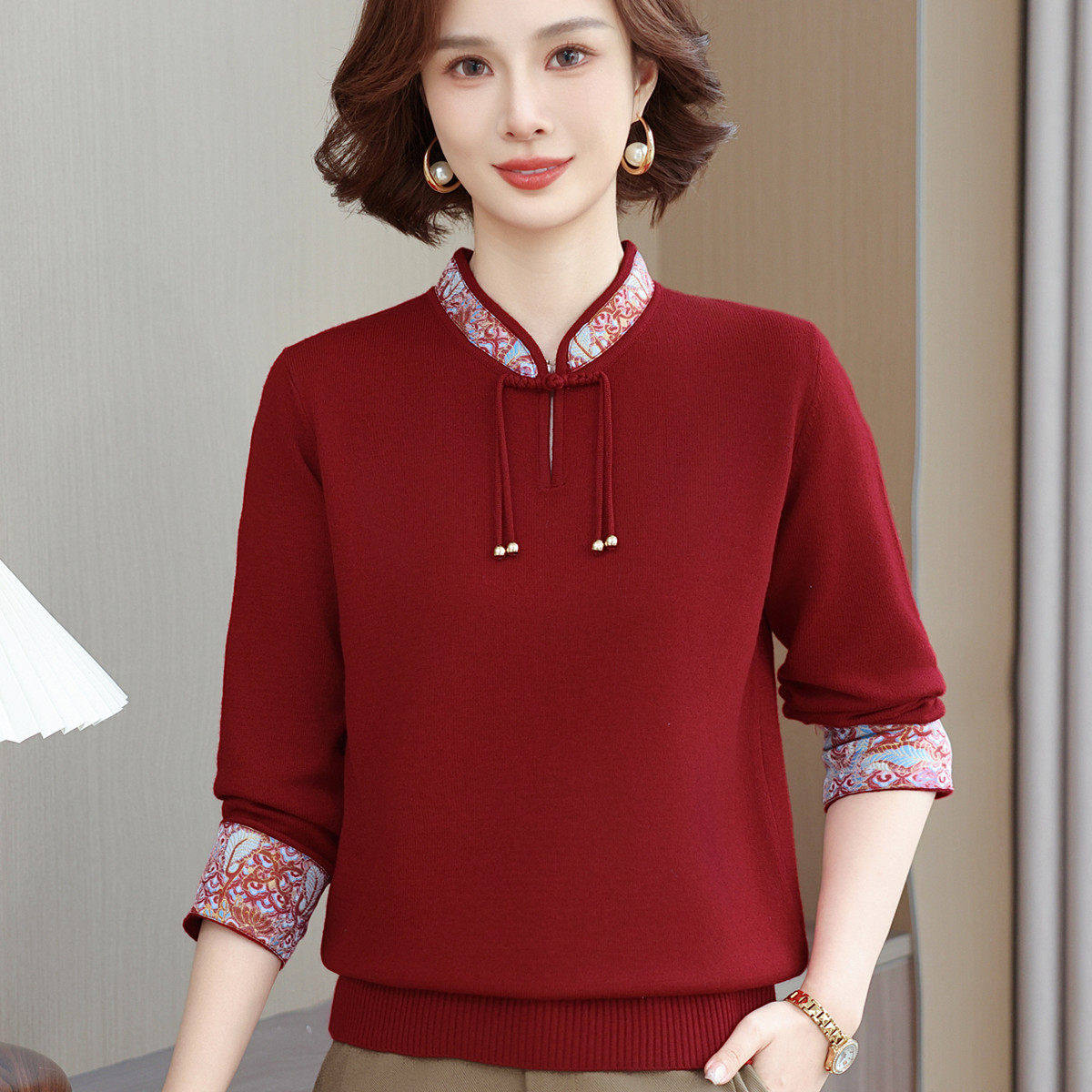新中式妈妈冬毛衣洋气打底羊毛衫2026新款女款马年本命年红上衣服