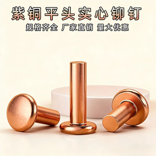 GB109紫铜平头铆钉实心铆钉铜钉敲击式平圆头柳钉Φ1.5M2M3M4M5M8