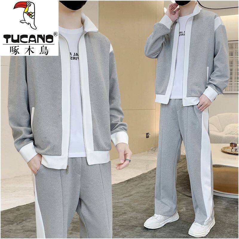 春季潮男痞帅运动服套装全套宽松卫衣外套两件套休闲男装