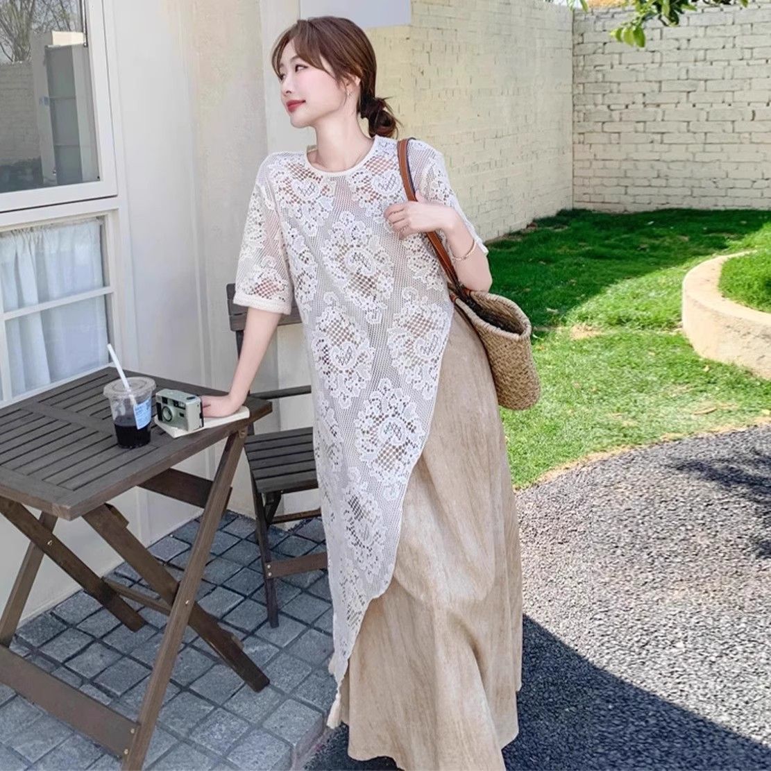蕾丝罩衫连衣裙套装女夏2025新款吊带裙两件套绝美超火法式爆款