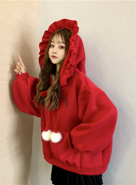 新款卫衣女秋冬韩版连帽学生宽松加厚加绒可爱外套上衣ins慵懒风
