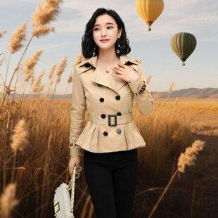 风衣女卡其色短款2026春秋英伦修身双排扣韩版矮小个子女装外套潮