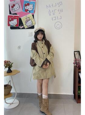 立领卡其色工装风衣女可