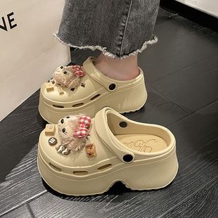 女 厚底洞洞鞋 女外穿夏季 2025新款 防滑透气可爱ins沙滩包头半拖鞋