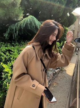 毛呢外套女中长款2025秋冬装新款流行赫本风韩版宽松加厚呢子大衣