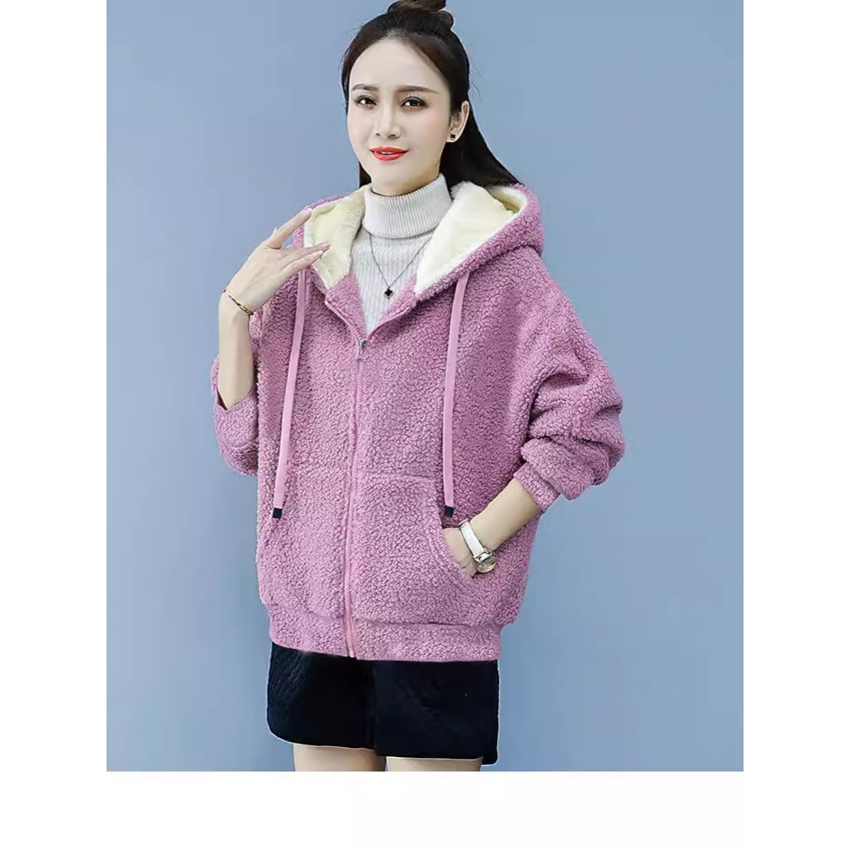 仿羊羔绒加绒卫衣女宽松韩版潮2025年新款秋冬季流行开衫百搭上衣