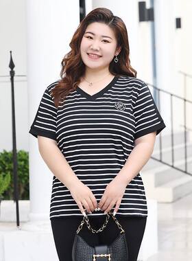 220斤加肥胖妈妈夏装条纹