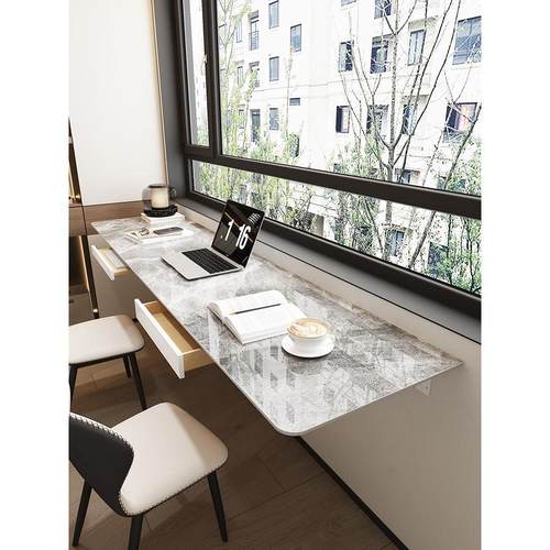 悬浮岩板长条书桌双人窄款书房阳台办公电脑桌现代简约工作台书桌