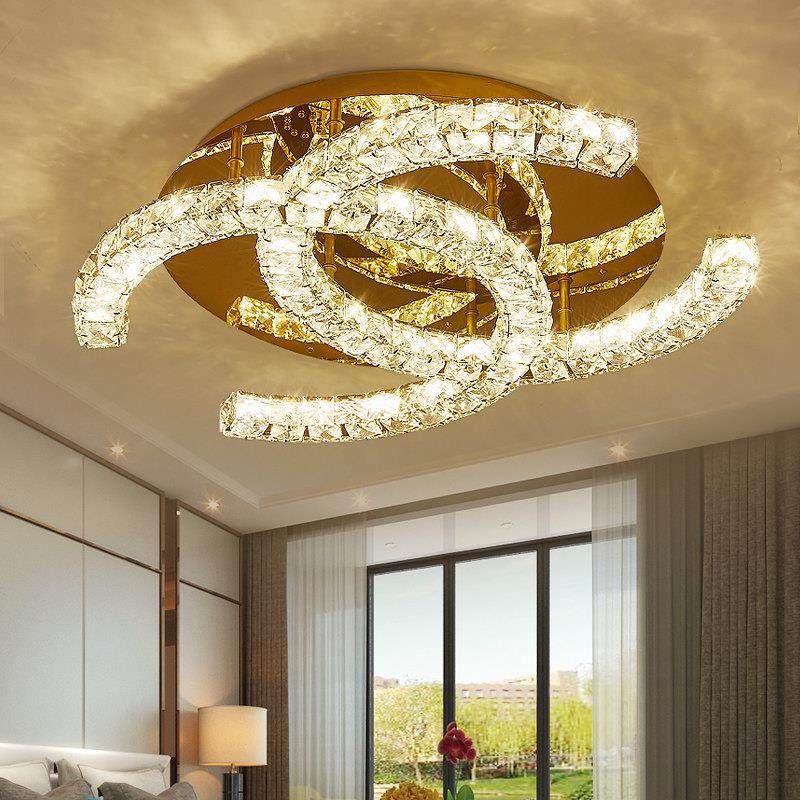 2024新款LED水晶吸顶灯主卧室书房客厅网红橱窗创意金色衣帽间灯