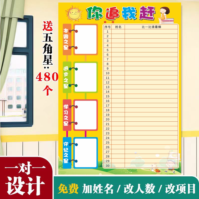 你追我赶班级评比栏墙贴红花榜小组积分表幼儿园小学教室文化布置