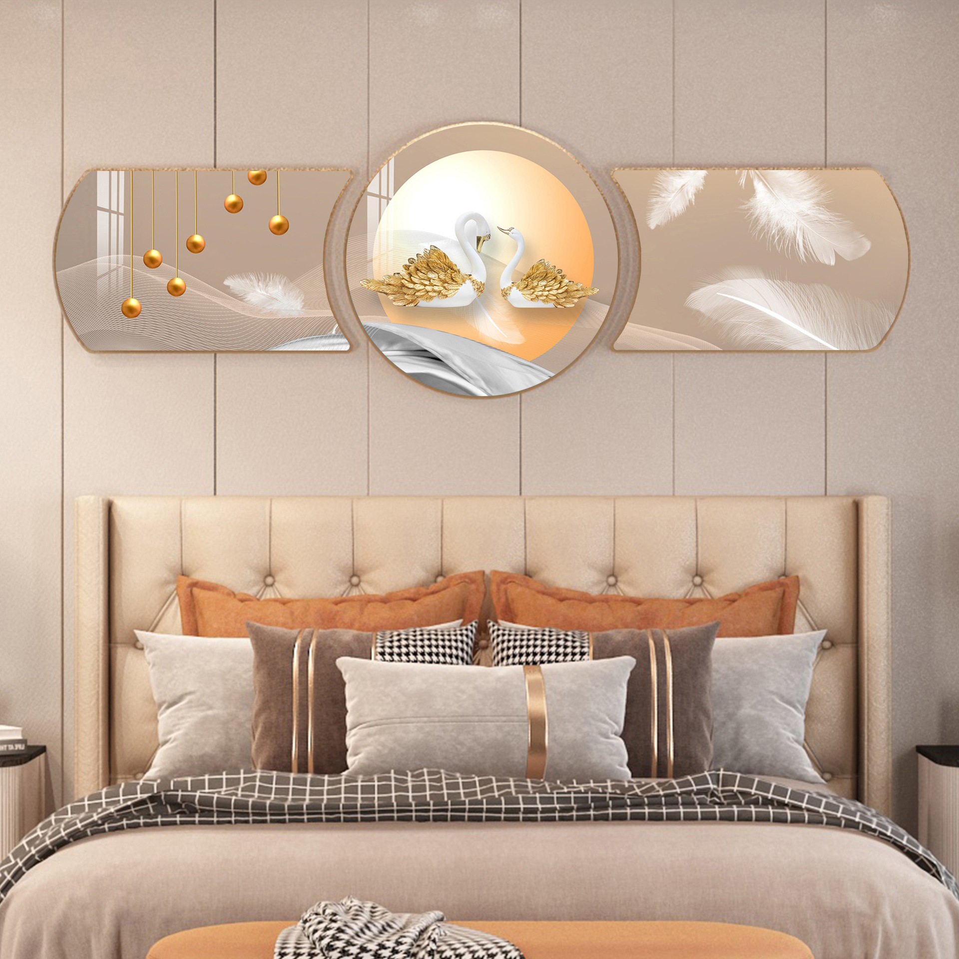 现代轻奢主卧床头挂画卧室装饰画三联组合高档酒店房间背景墙壁画