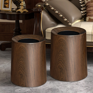 复古仿木纹垃圾桶家用新中式简约北欧风大容量客厅厨房厕所办公室