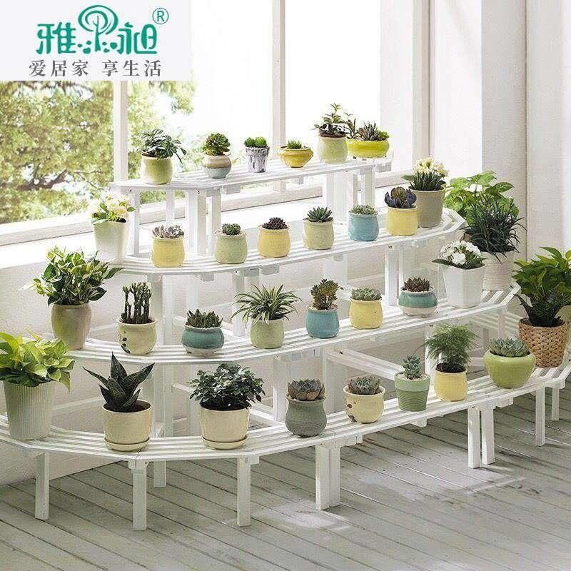 新款。转角花架实木墙角架落地式客厅阳台多层拐角扇形三角形室外